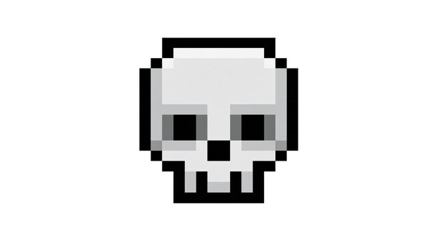 Isolated pixel art skull icon representing danger and death for gaming and Halloween designs