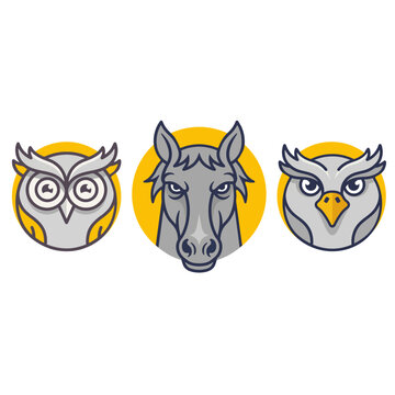 Owl  Dove & Horse Face In Round Shape