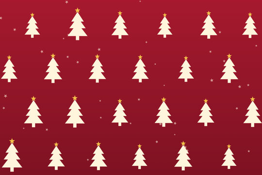 Christmas trees and stars pattern on red background, festive seamless style vector backdrop