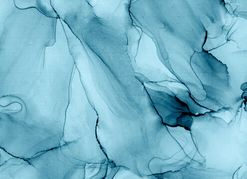 Ocean blue and turquoise alcohol ink abstract background