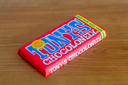 Pruszcz Gdanski, Poland - July 30, 2026: Tony's Chocolonely chocolate.