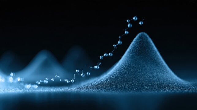 A visualization depicts the evolution of a protein in a laboratory through random mutations and selections. The fitness landscape shows peaks.