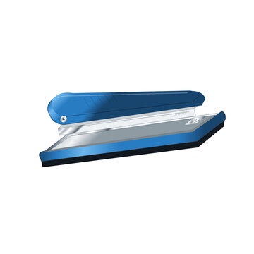 Blue office stapler open isolated on transparent background, desk stapler PNG illustration