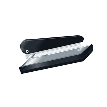 Black desktop stapler open isolated on transparent background, office stapler PNG illustration