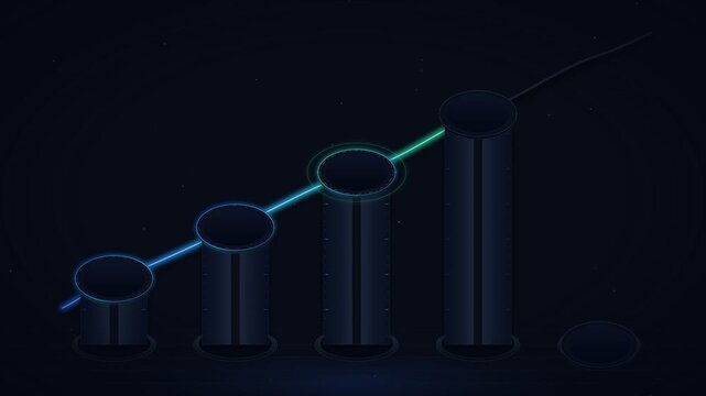 Stepped ascending pillars chart animation with glowing trend line