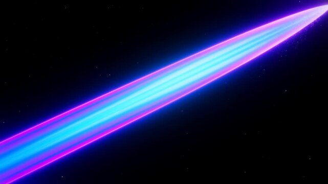 Multicolored energy beam extends diagonally across a starfilled outer space background