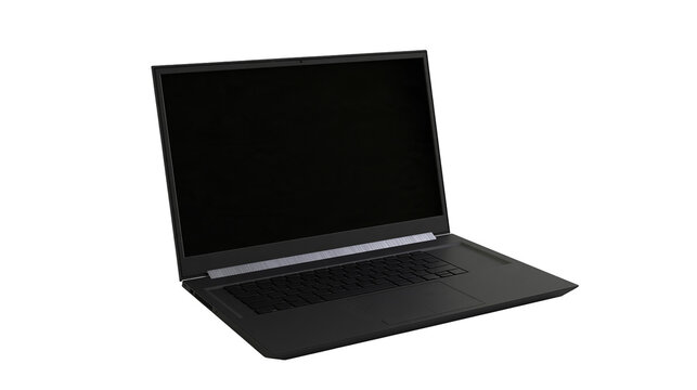 Isolated modern black laptop computer for remote work, education, and technology concepts