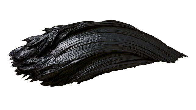 Isolated black textured paint stroke or mascara smudge, dark glossy beauty product sample