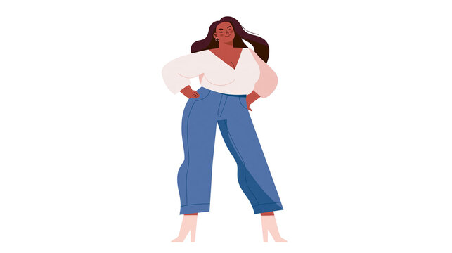 Isolated illustration of a confident woman in casual attire standing with hands on hips