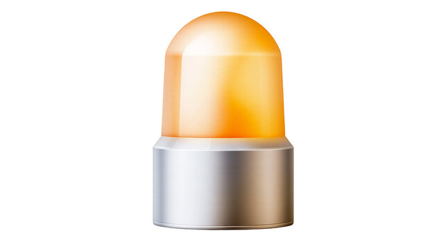 Isolated bright orange dome emergency warning light with sleek metallic silver base for signaling