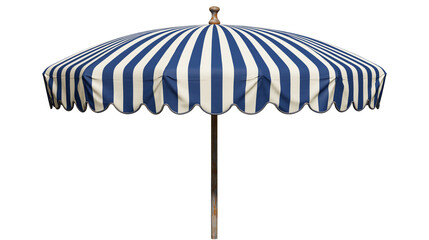 Isolated classic blue and white striped outdoor patio beach umbrella for summer relaxation © Vincent