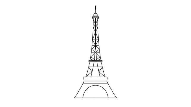 Isolated minimalist line art illustration of the iconic Eiffel Tower with alphanumeric code N (828)