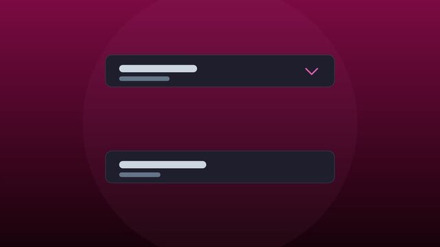 Digital interface dropdown menu animation on dark purple background