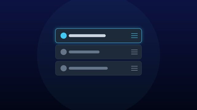 Digital interface menu with glowing selection highlight on dark