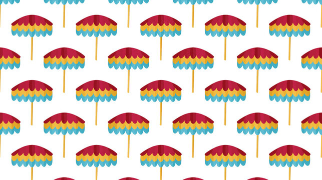 Isolated seamless pattern of colorful beach umbrellas for summer vacation design backdrop