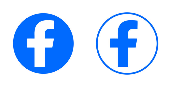 Facebook Social Media Vector Icon Collection, Two Blue Circular Logo Variations Featuring Solid Fill and Outline Styles on White Background.