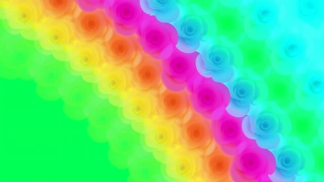 Colorful roses create a diagonal pattern against a vivid gradient abstract background