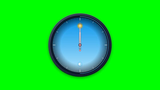 Twenty four hour timelapse clock with orbiting sun and moon on green background for business