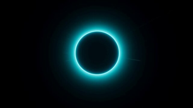 Solar eclipse glows with a bright cyan corona against a deep black space background