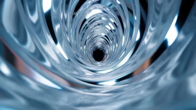 Clear abstract spiral forms nested reflective curves around a dark central opening