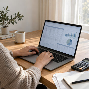 Remote Accountant Reviewing Financial Records on Laptop