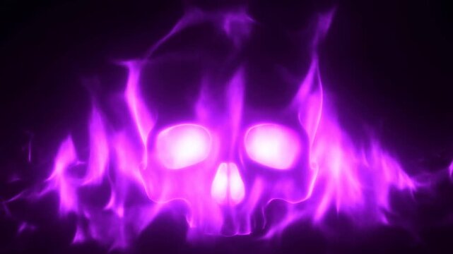 Glowing skull surrounded by vivid purple flames against a dark background