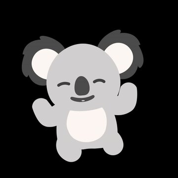 Cute cartoon koala bear character celebrating and dancing animation loop with alpha channel