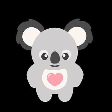 Cute cartoon koala bear character giving a warm hug animation loop with alpha channel