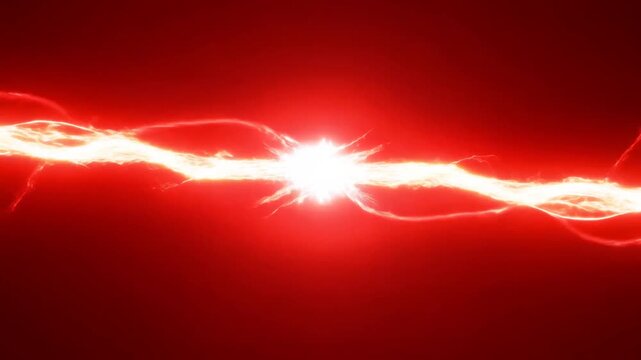 Red electric energy threads converge and collide in a bright burst against a dark background