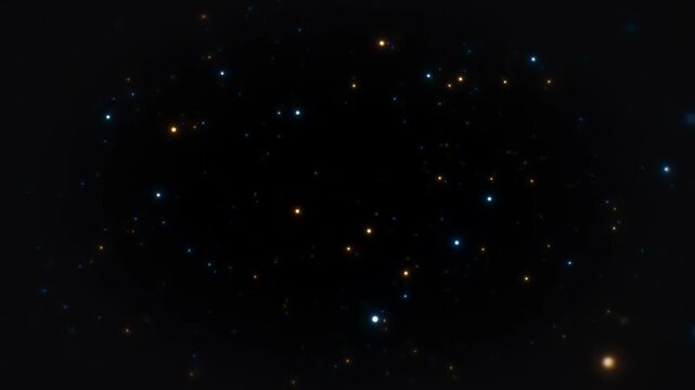 Colored stars form a scattered celestial pattern across a dark night sky