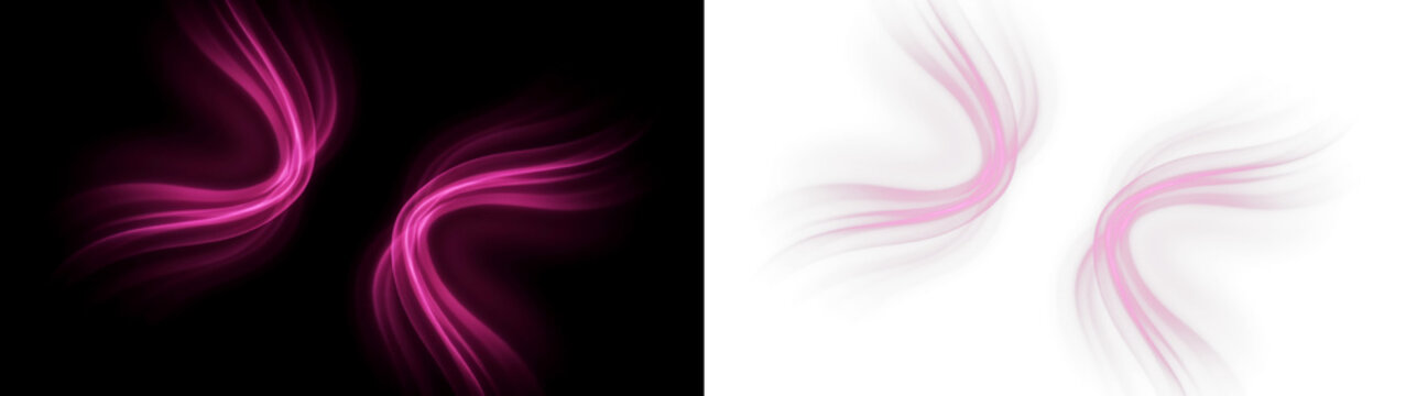 Abstract pink wave light lines on black and transparent background