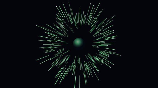 Explosion d'&eacute;nergie verte avec rayons lumineux sur fond noir