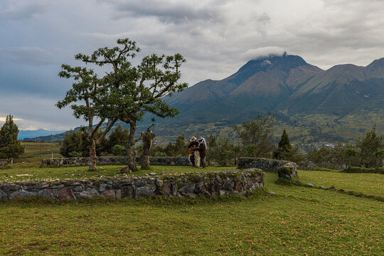 Scenic Andean mountain landscape with traditional stone circle site