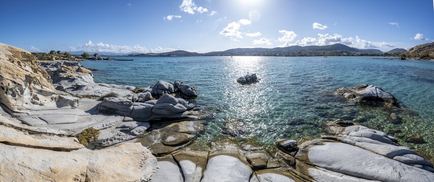 Rocks on the turquoise sea, coast near the beach Kolimbithres, Paros, Cyclades, Aegean Sea, Greece