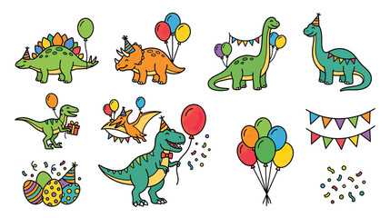 Cute Cartoon Dinosaurs Celebrating Birthday Party © yiok