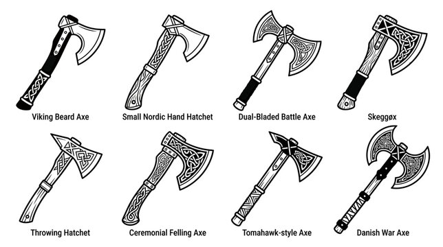 Collection of Viking-Inspired Axes on Transparent Background