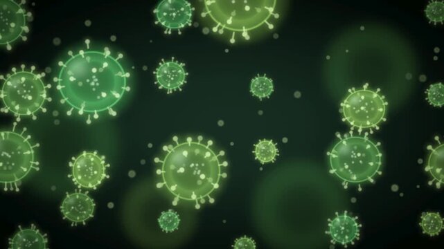 Microscopic virus particles floating in a medical medium seamless loop in deep emerald tones