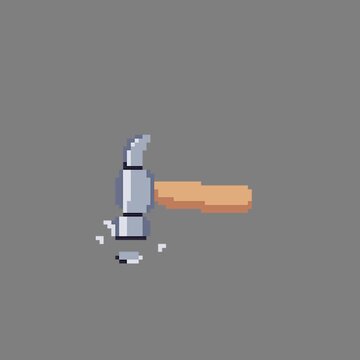 Pixel art Hammer and Nail Animation Illustration vector for game design