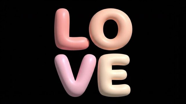 Pastel love text arranged in a square on a black background. Suitable for valentines, romance, greetings, events, and animations.