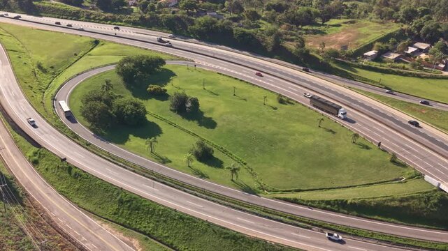 Aerial Drone Shot of a Traffic Flow on a City Ring Road at Daytime