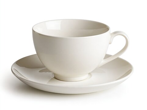 White ceramic teacup and saucer, Clean modern tableware composition, Cafe beverage serving crockery
