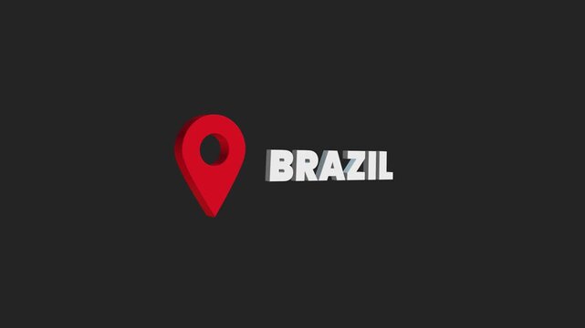 Brazil text and red map pin pointer graphic motion video