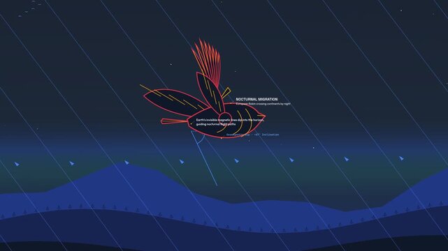 Quantum avian compass animation explaining how birds use cryptochrome proteins in their eyes for magnetoreception sensing geomagnetic fields via radical pair mechanism during flight