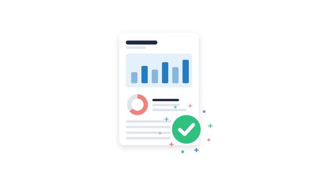 Business report analysis with magnifier and check flat animation