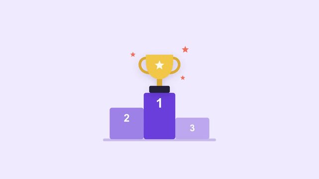Winner trophy on podium with confetti flat animation seamless loop