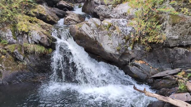 Autumn fall view of the Williams waterfalls in the Mount Carleton Provincial Park (Saint-Quentin, New Brunswick, Canada)