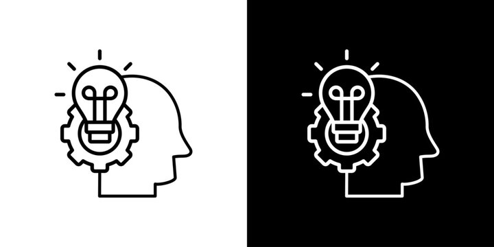 Idea icon, outline vector on white and black backgrounds.