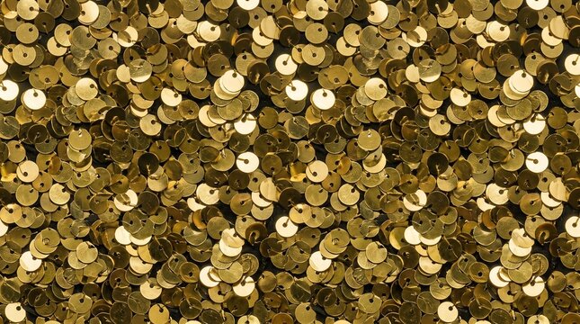 Seamless macro texture of glittering gold sequin fabric densely packed