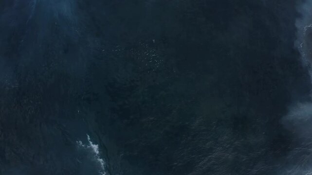 Drone shot, from above, surf at the beach of Praia de Santa Barbara, Ribeira Grande, Sao Miguel Island, Azores, Atlantic Ocean, Portugal