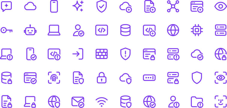 Smartphone robot and warning folder colored line icon set